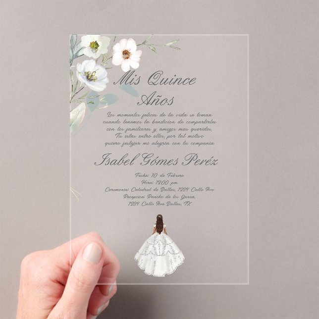Botanical flower acrylic Quinceanera invitation  (Insitu (Handheld))