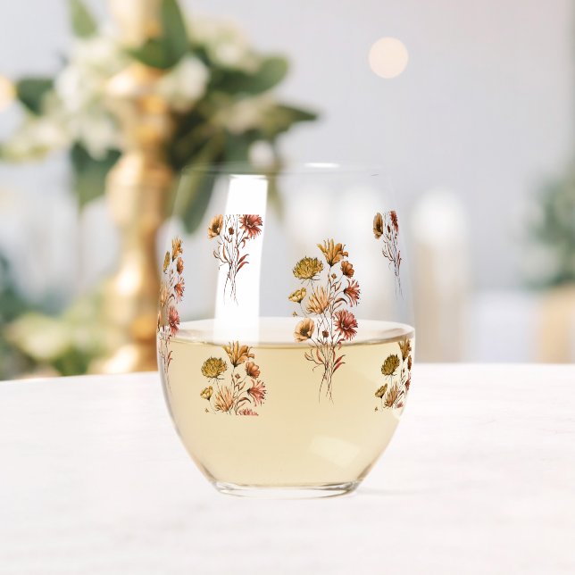 Botanical flower art stemless wine glass (Insitu (Wedding))