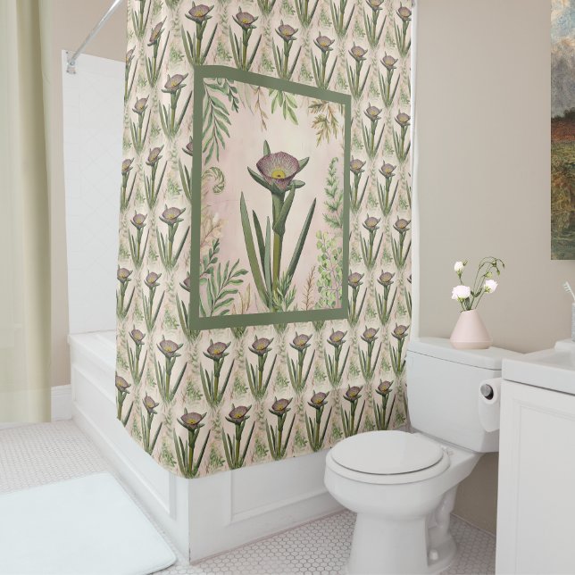 Botanical Flower Dusty Pink Green Fig Marigold   Shower Curtain (Creator Uploaded)