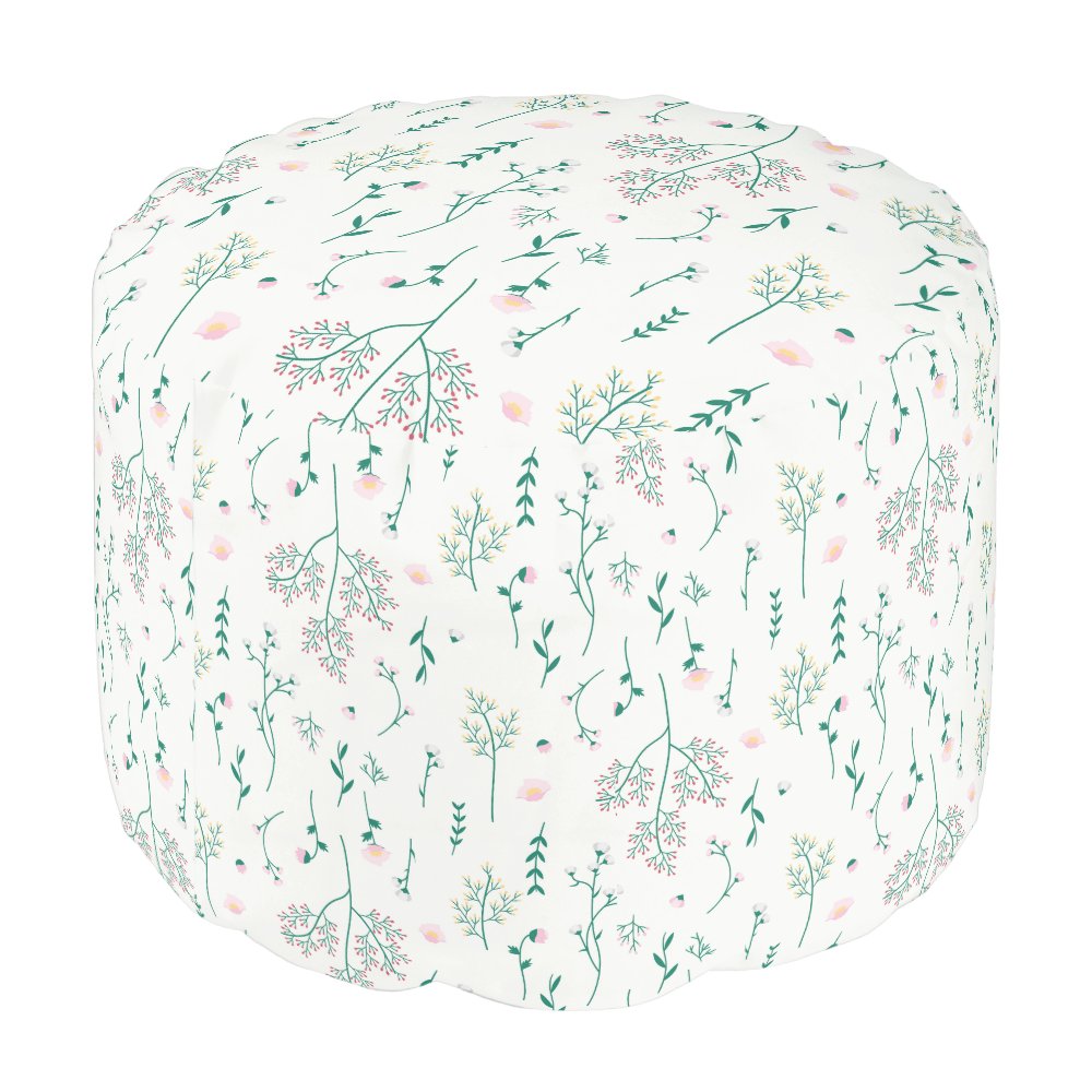 Discover Botanical Flower Floral Pattern Round Pouf