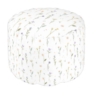 Botanical Flower Floral Pattern Round Pouf