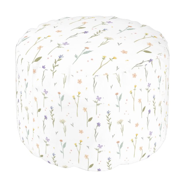 Botanical Flower Floral Pattern Round Pouf (Angled Back)