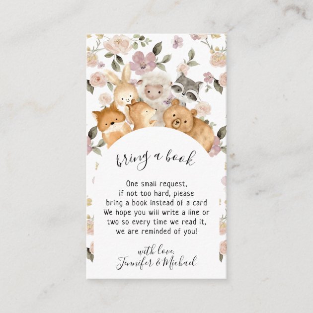 Botanical Flower Forest Baby Animal Bring a Book Enclosure Card