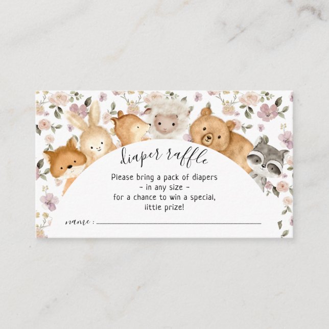 Botanical Flower Forest Baby Animals Diaper Raffle Enclosure Card (Front)