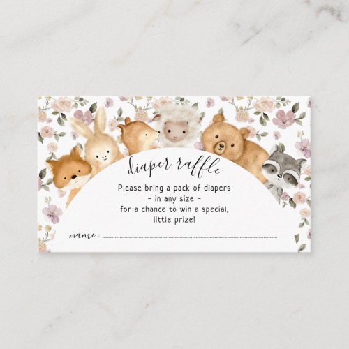 Botanical Flower Forest Baby Animals Diaper Raffle Enclosure Card