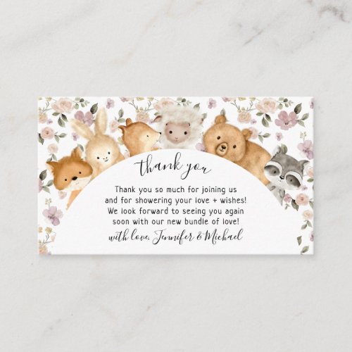 Botanical Flower Forest Baby Animals Thank You Enclosure Card