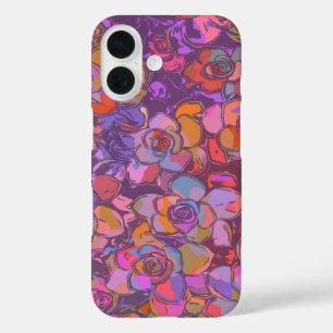 Botanical Flower Illustration Pattern in Purple iPhone 16 Case