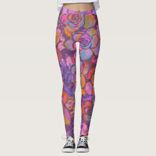 Botanical Flower Illustration Pattern in Purple Leggings