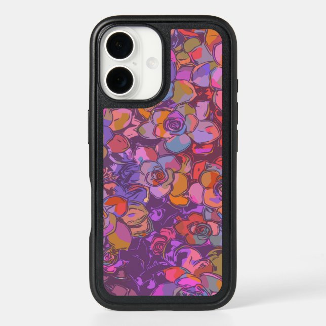 Botanical Flower Illustration Pattern in Purple Otterbox iPhone Case (Back)