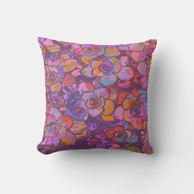 Botanical Flower Illustration Pattern in Purple Throw Pillow (Front)