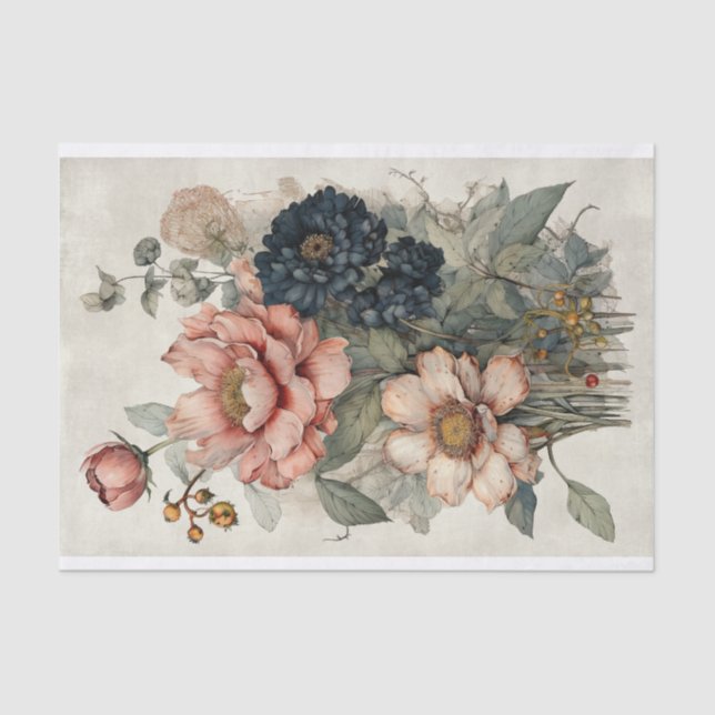 Botanical Flower Illustrations on Parchment No. 4 Tissue Paper (Front)