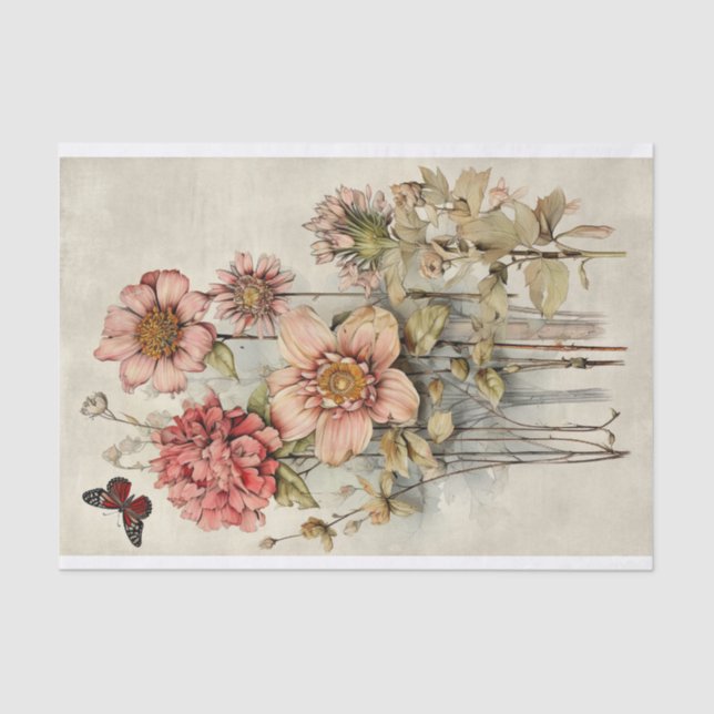 Botanical Flower Illustrations on Parchment No. 7 Tissue Paper (Front)