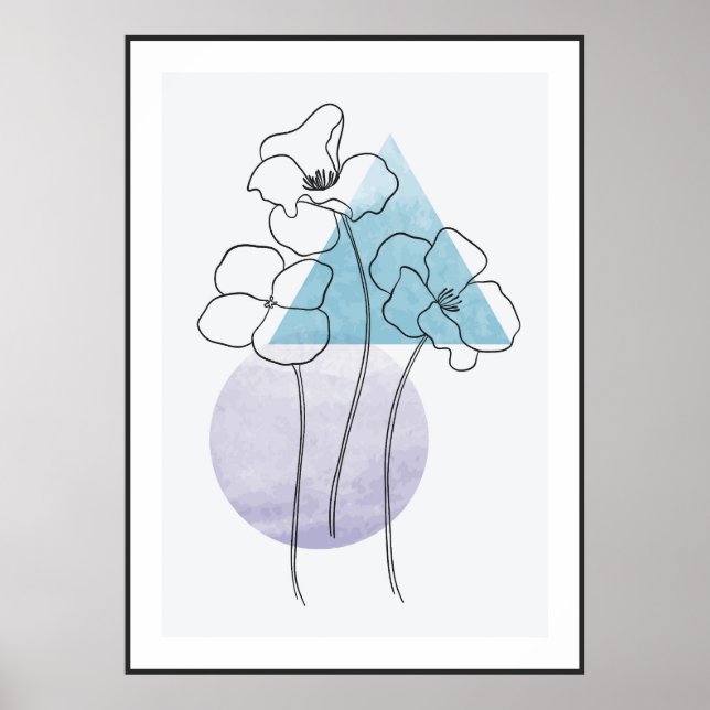 Botanical flower line art with triangle and circle poster (Front)