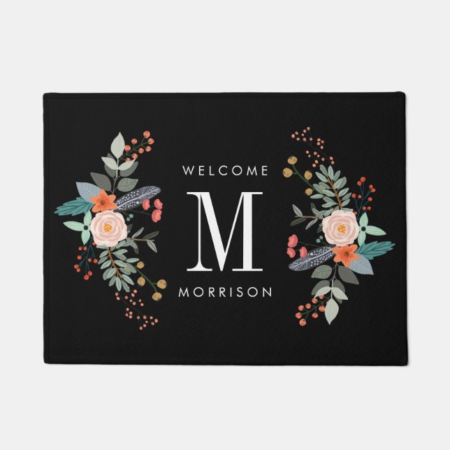 Botanical Flower Monogram Doormat (Front)