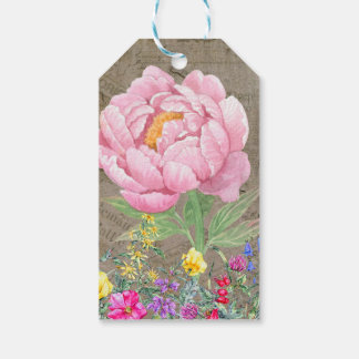 Botanical Flower, Pink Rose, Vintage Newspapers Gift Tags