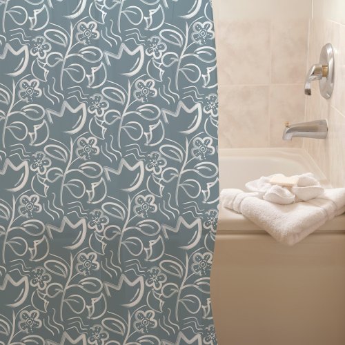 Botanical Flower Slate Gray Floral Pattern Shower Curtain
