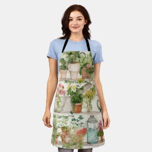 Botanical Flower Vase Garden Plants Watercolor Apron