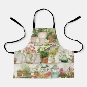 Botanical Flower Vase Garden Plants Watercolor Apron
