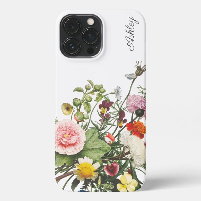 Botanical Flower Watercolor CUSTOM NAME iPhone Case (Back)