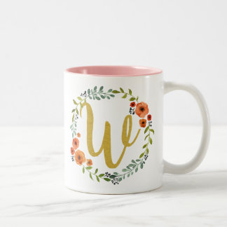 Botanical Flower Wreath Gold Monogram Initial W Two-Tone Coffee Mug