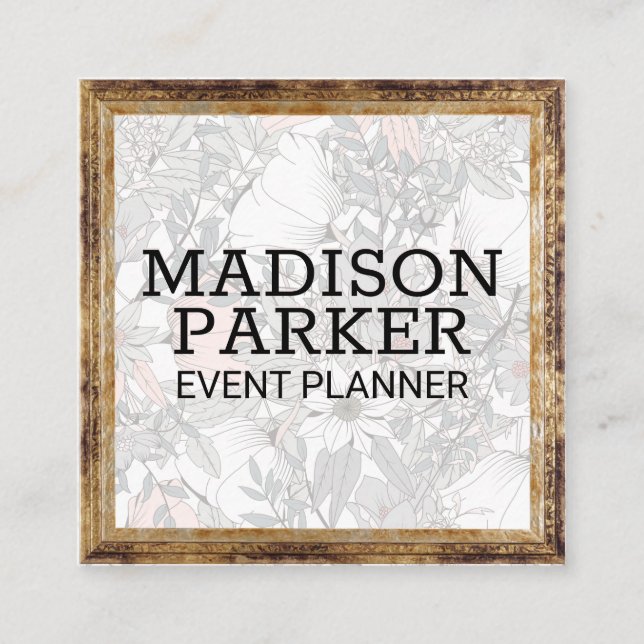 Botanical Flowers | Antique Frame Square Business Card (Front)