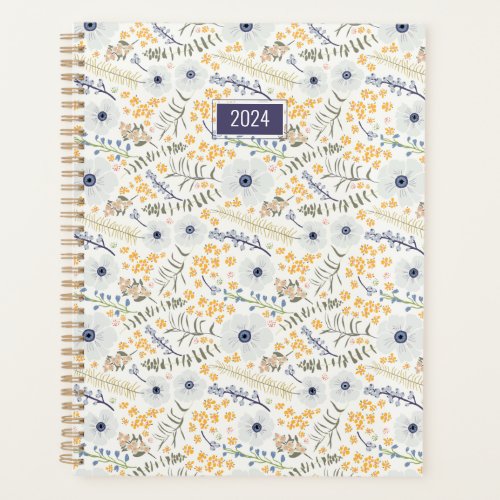 Botanical Flowers Blue Yellow 2024 Floral Planner 