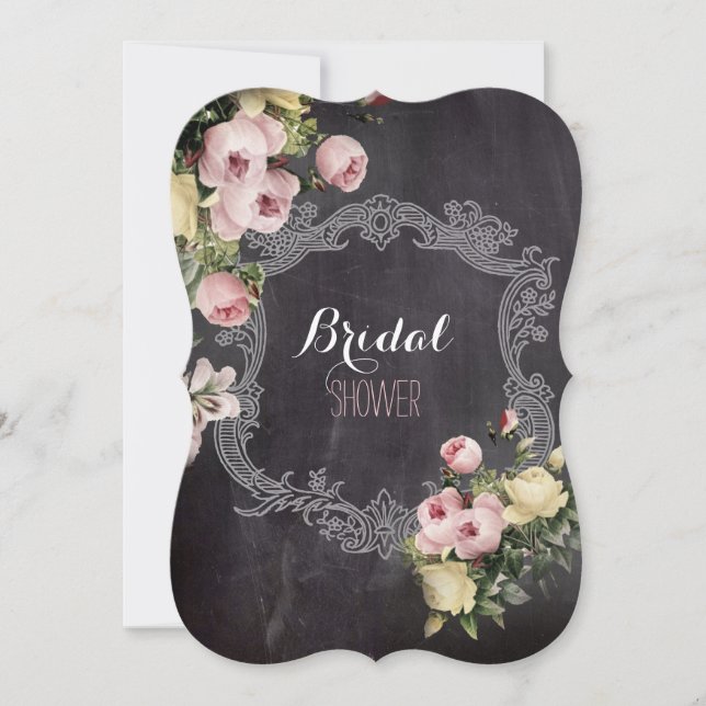 botanical flowers Chalkboard bridal tea party Invitation (Front)