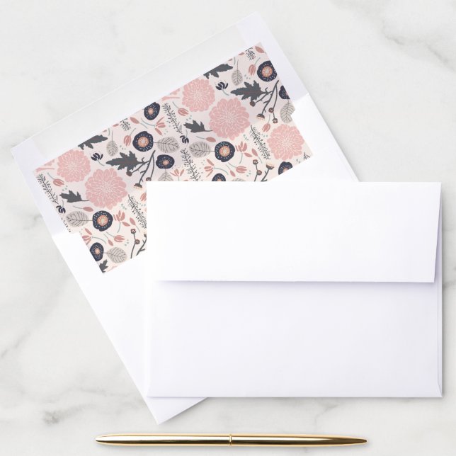 Botanical Flowers Gray Pink  Envelope Liner (Desk)