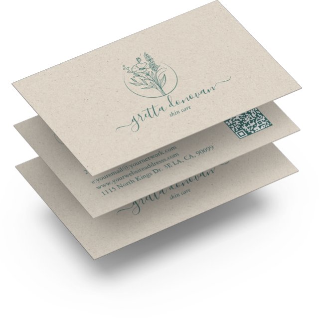 Botanical flowers logo beige craft paper back business card (Creator Uploaded)