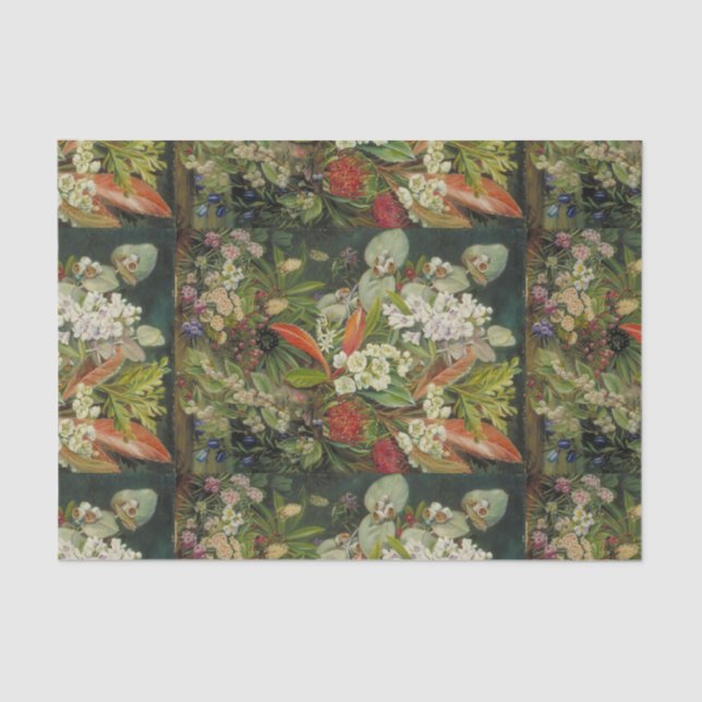 Botanical Flowers on Dark Background Tissue Paper (Front)