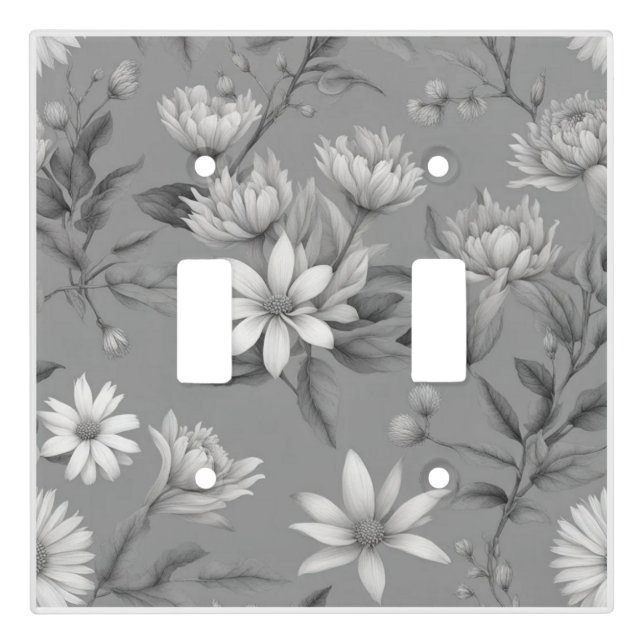 Botanical flowers on gray light switch cover (Front)