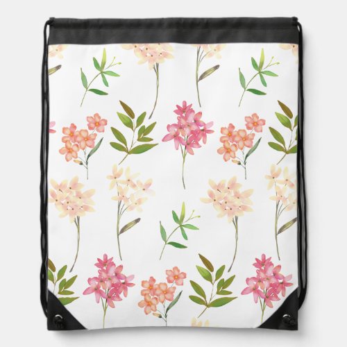 Botanical flowers print traditional cottage style drawstring bag