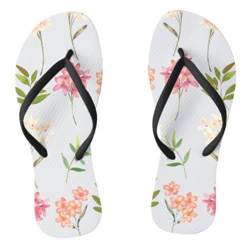 Botanical flowers print traditional cottage style flip flops