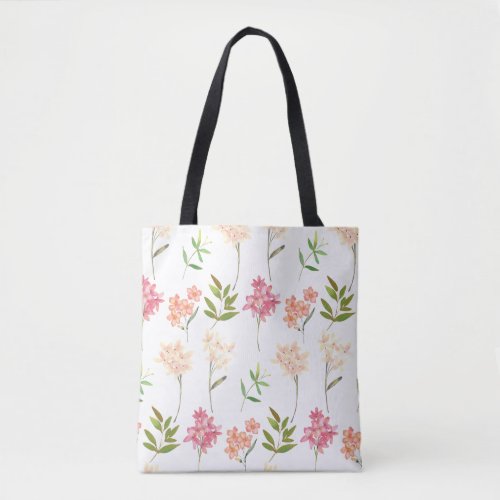 Botanical flowers print traditional cottage style tote bag