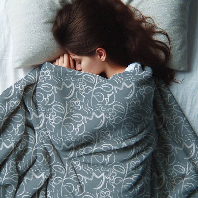 Botanical Flowers Slate Gray White Floral Pattern  Fleece Blanket (Creator Uploaded)