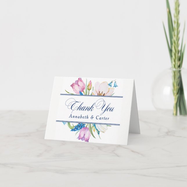 Botanical Flowers "Thank You" Thank You Card (Front)