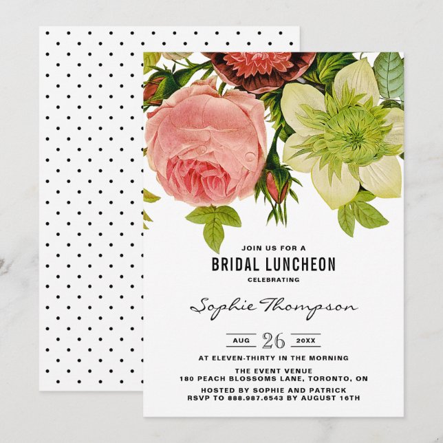 Botanical Flowers Vintage Bridal Luncheon Invitation (Front/Back)