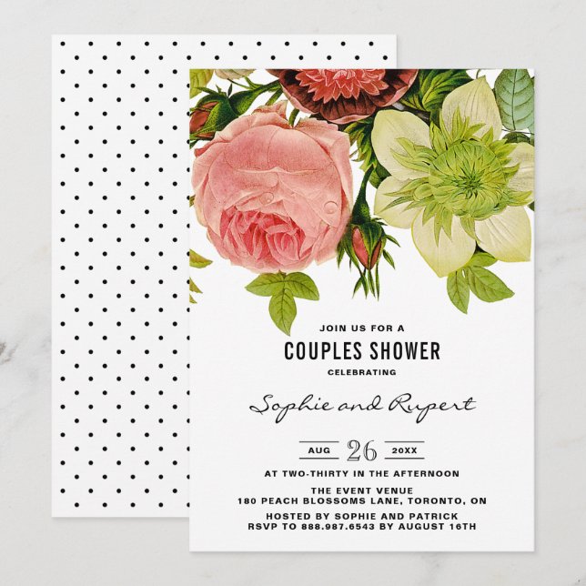 Botanical Flowers Vintage Couples Shower Invitation (Front/Back)