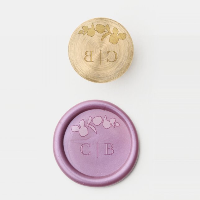Botanical Folaige Monogram Wedding Couple Wax Seal Stamp (Stamped)