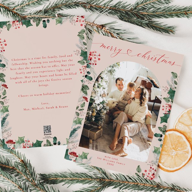 Botanical Foliage 1 Family Photo Arch Christmas Holiday Card (Creator Uploaded)