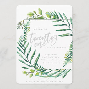 Botanical foliage 21st birthday photo invitation