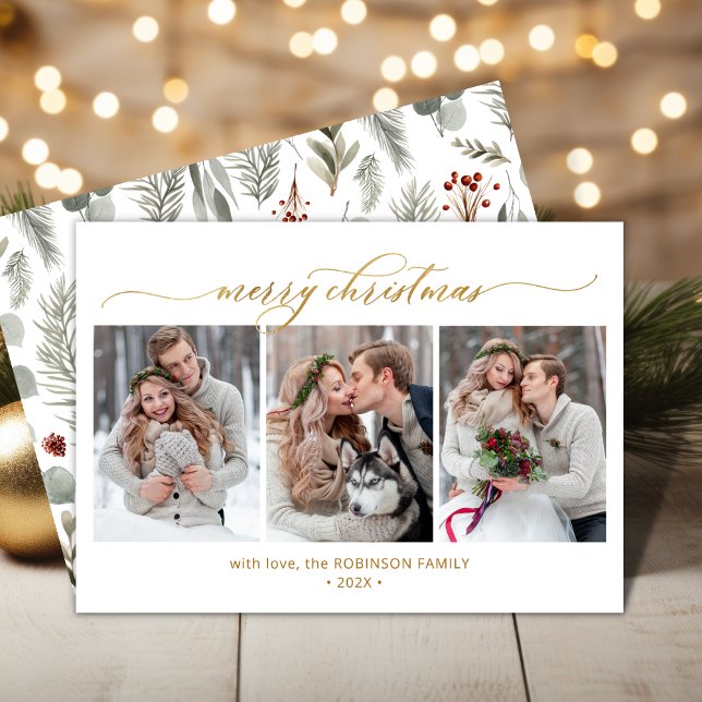 Botanical Foliage 3 Multi Photo Christmas Holiday Card (Creator Uploaded)