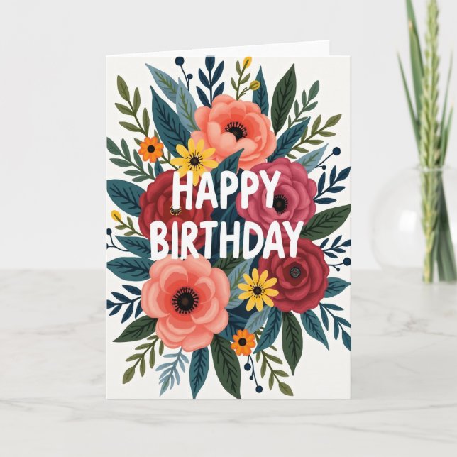 Botanical Foliage Birthday Card (Front)
