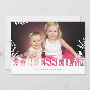 BOTANICAL FOLIAGE CHRISTMAS hand drawn leaves bird Holiday Card