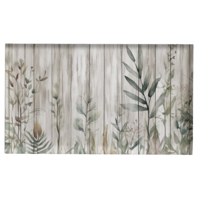 Botanical Foliage Farmhouse Barn Wood look Place Card Holder (Front)