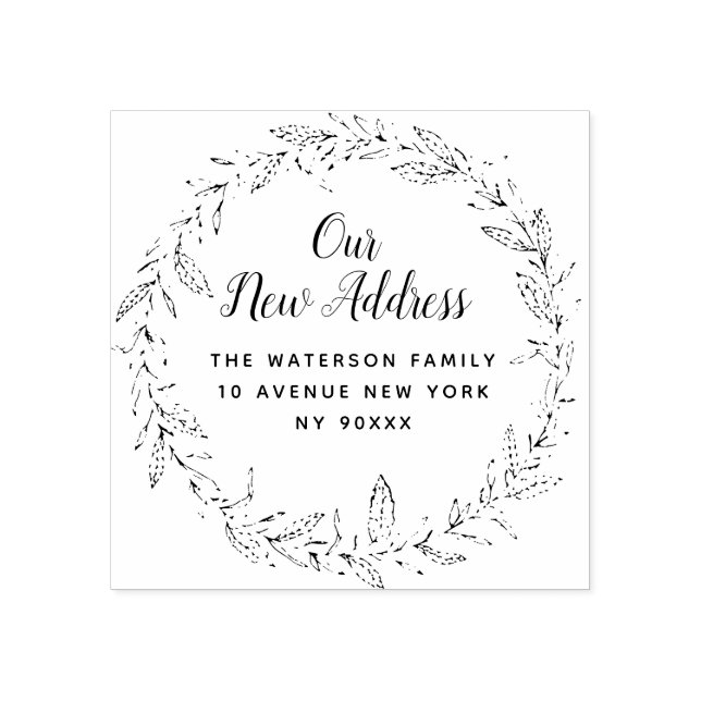 botanical foliage floral new address rubber stamp (Imprint)