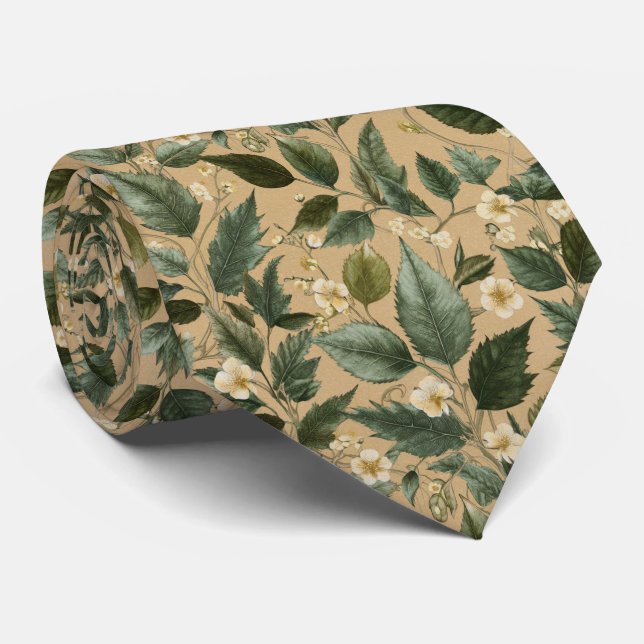 Botanical Foliage Floral Pattern Neck Tie (Rolled)