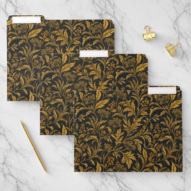 Botanical Foliage Flower Gold File Folder