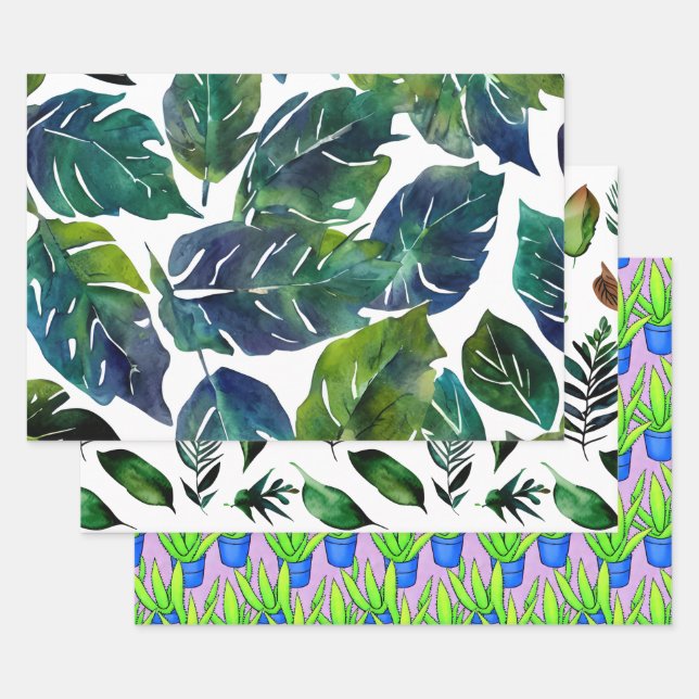 Botanical Foliage Green Leaves Wrapping Paper Sheets (Set)
