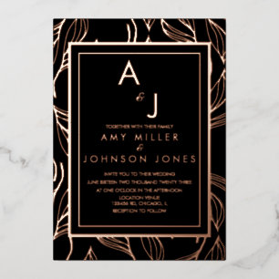 Botanical Foliage Leaf Bordered Wedding Pressed    Foil Invitation